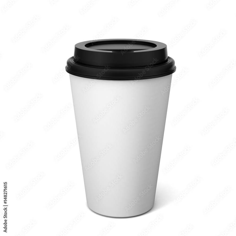 Paper coffee cups with caps isolated on white background, 3D rendering
Paper coffee cups with caps isolated on white background, 3D rendering