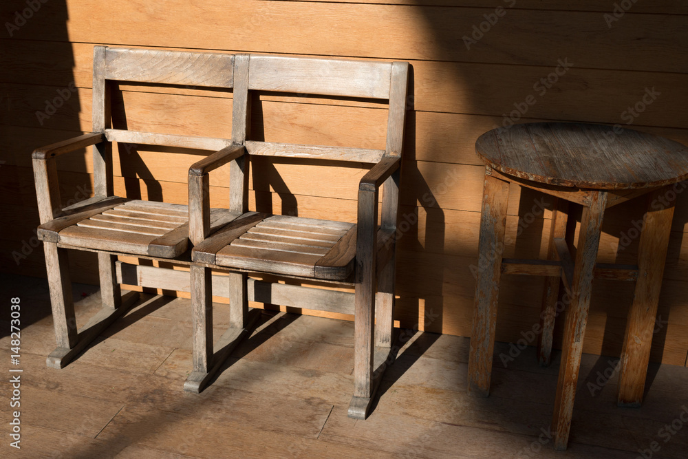 Classic chinese style wooden table, chair and tea table in Thai house. Thai style house concept. Classic chinese style wooden table, chair and tea table in Thai house. Thai style house concept.