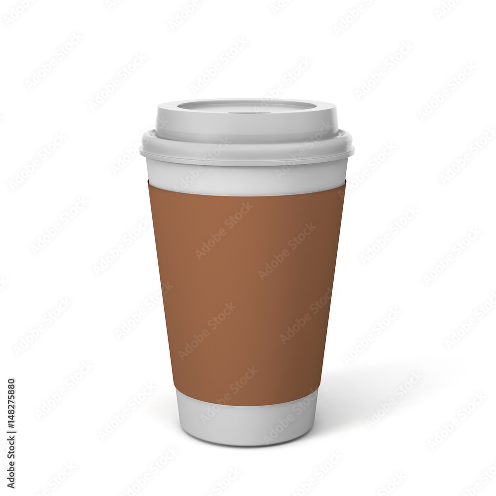 Paper coffee cups with caps isolated on white background, 3D rendering
Paper coffee cups with caps isolated on white background, 3D rendering