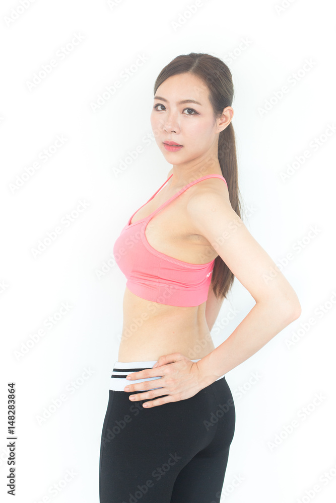 Korean woman fashion set sweet pink sexy girl, sport woman concept., isolated with pink background, 20-30 year old. Korean woman fashion set sweet pink sexy girl, sport woman concept., isolated with pink background, 20-30 year old.