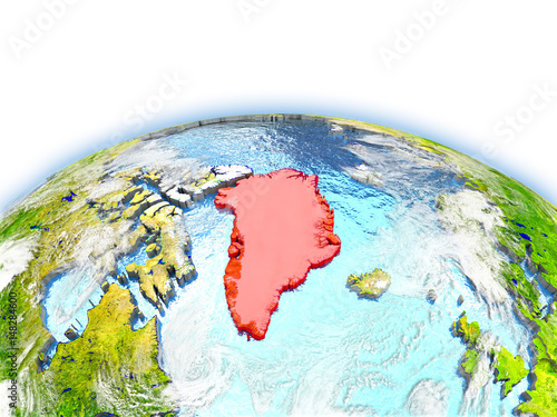 Greenland on globe