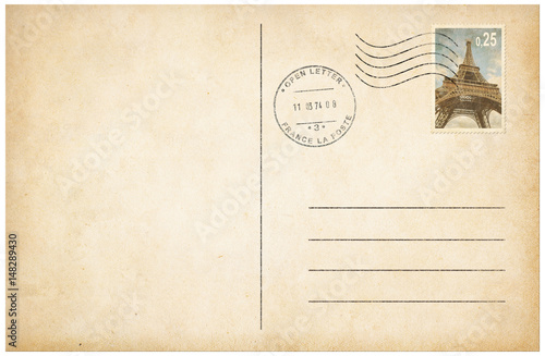 Old style postcard with postage stamp 3d illustration