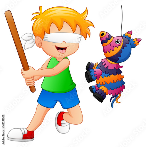 Cartoon boy playing a pinata