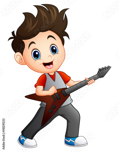 Cartoon boy playing electric guitar