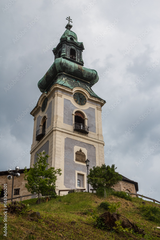Baroque church bell tower in Banska Stiavnica town, Slovakia