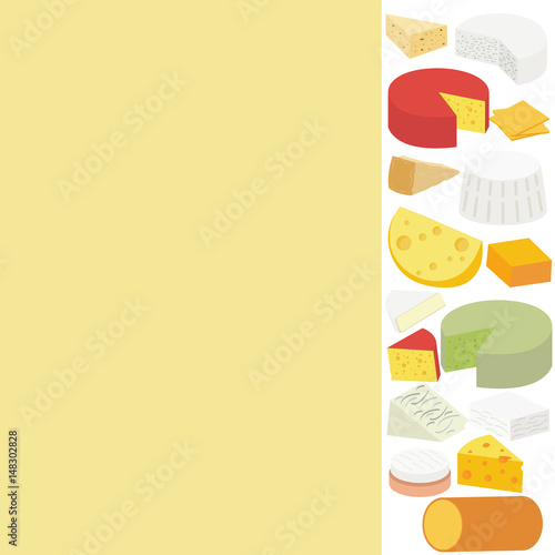 Different kinds of cheese.  Vector illustration of for design menus, recipes and packages product. place for text