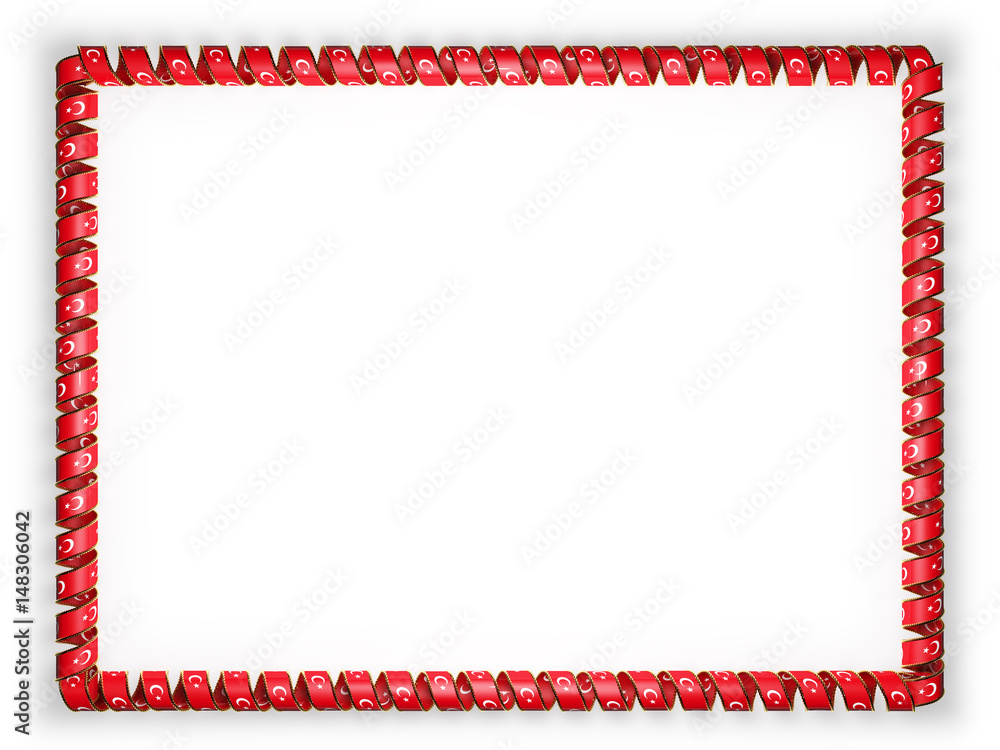 Frame and border of ribbon with the Turkey flag, edging from the golden rope. 3d illustration Frame and border of ribbon with the Turkey flag, edging from the golden rope. 3d illustration