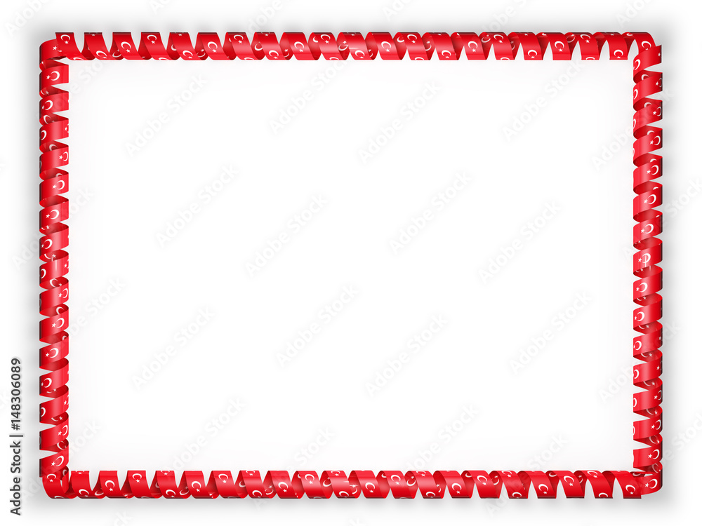 Frame and border of ribbon with the Turkey flag. 3d illustration