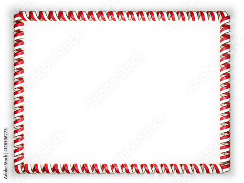 Frame and border of ribbon with the Indonesia flag, edging from the golden rope. 3d illustration