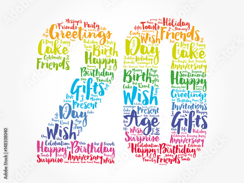 Happy 20th birthday word cloud collage concept