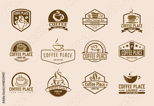 12 coffee logo illustrations set