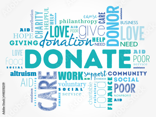Donate word cloud collage, social concept background