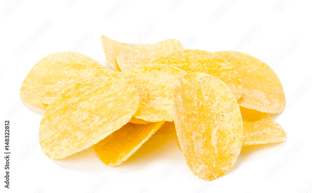 yellow potato chips isolated on white yellow potato chips isolated on white