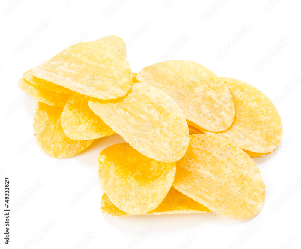 yellow potato chips isolated on white yellow potato chips isolated on white