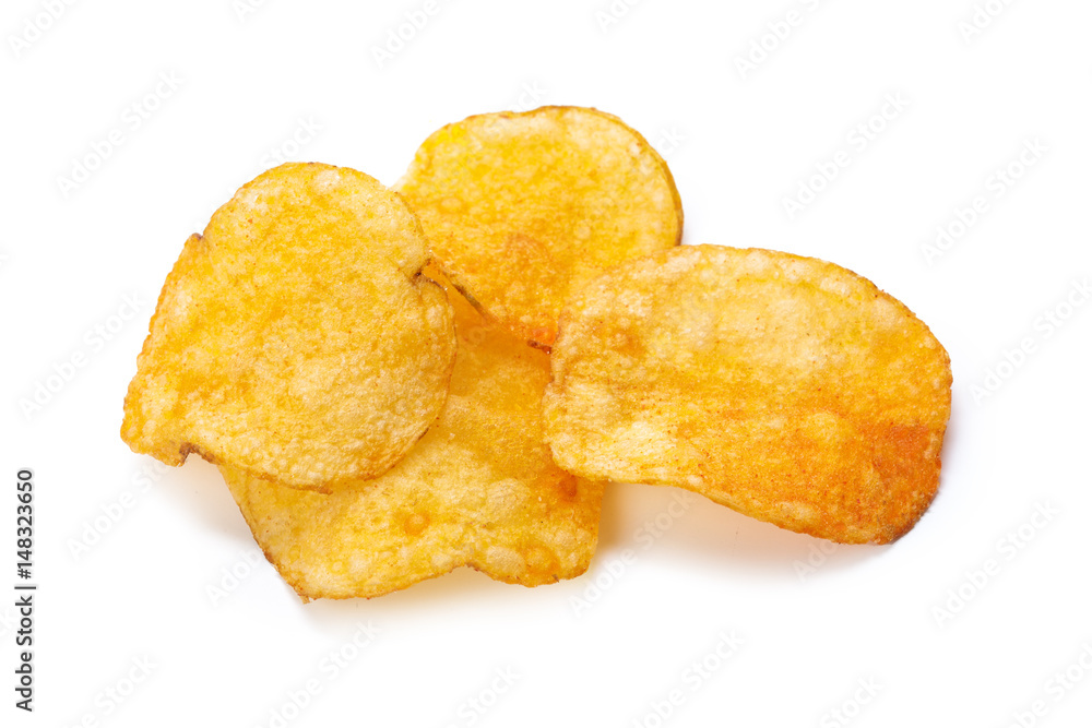 Potato chips isolated on white background Potato chips isolated on white background