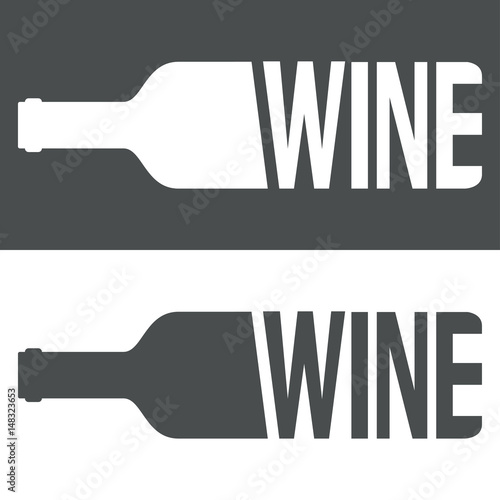 Icono plano WINE en botella gris y blanco