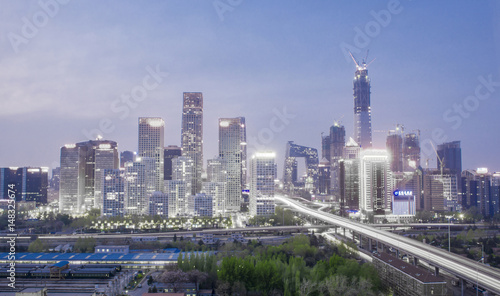 CBD ，Guomao，night city landscape in Beijing, China.