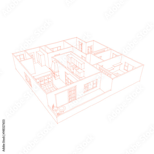 Freehand drawing sketch of furnished home apartment