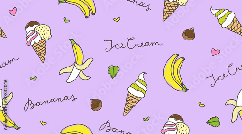 banana and ice cream, seamless pattern