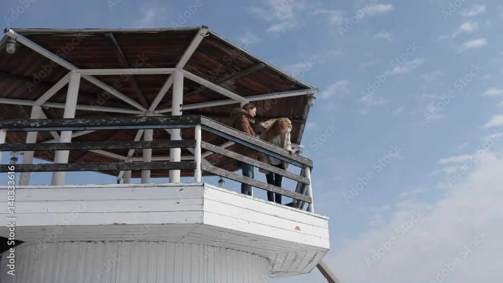 Two Girls on the Lookout Tower, a Lighthouse Two Girls on the Lookout Tower, a Lighthouse
