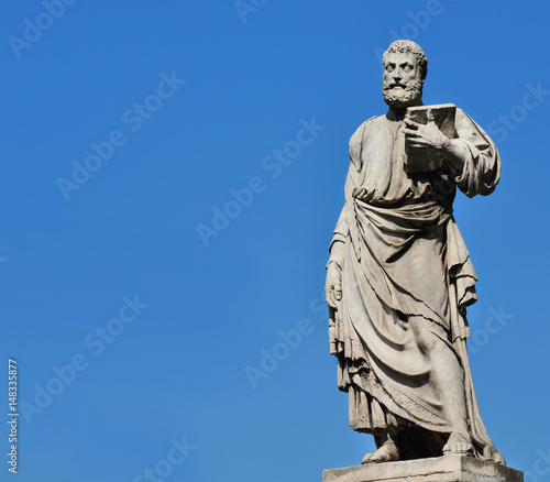 Saint Peter apostle and patron of Rome statue  with copy space 