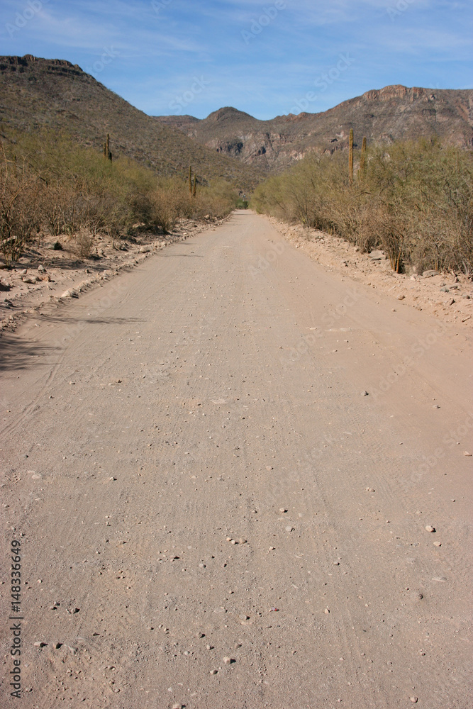 Long distance cycling on remote and deserted gravel roads, Baja California Sur, Mexico