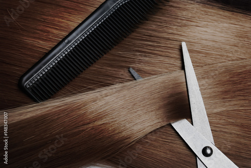 Brown hair and hairdress equipment