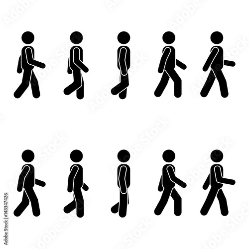 Man people various walking position. Posture stick figure. Vector standing person icon symbol sign pictogram on white