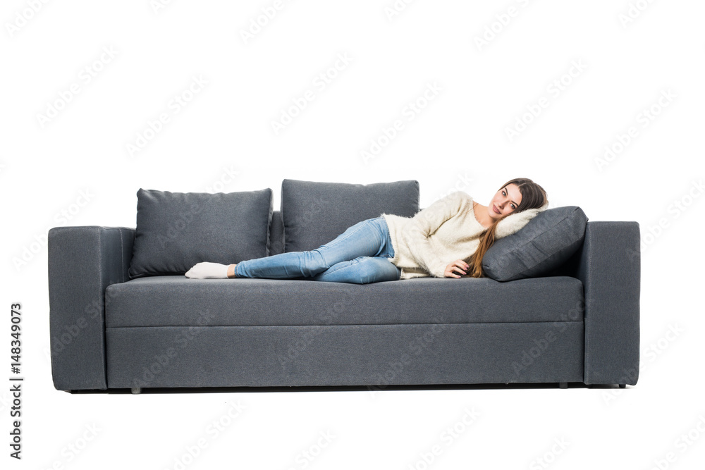 portrait of beautiful young woman sleeping on couch portrait of beautiful young woman sleeping on couch