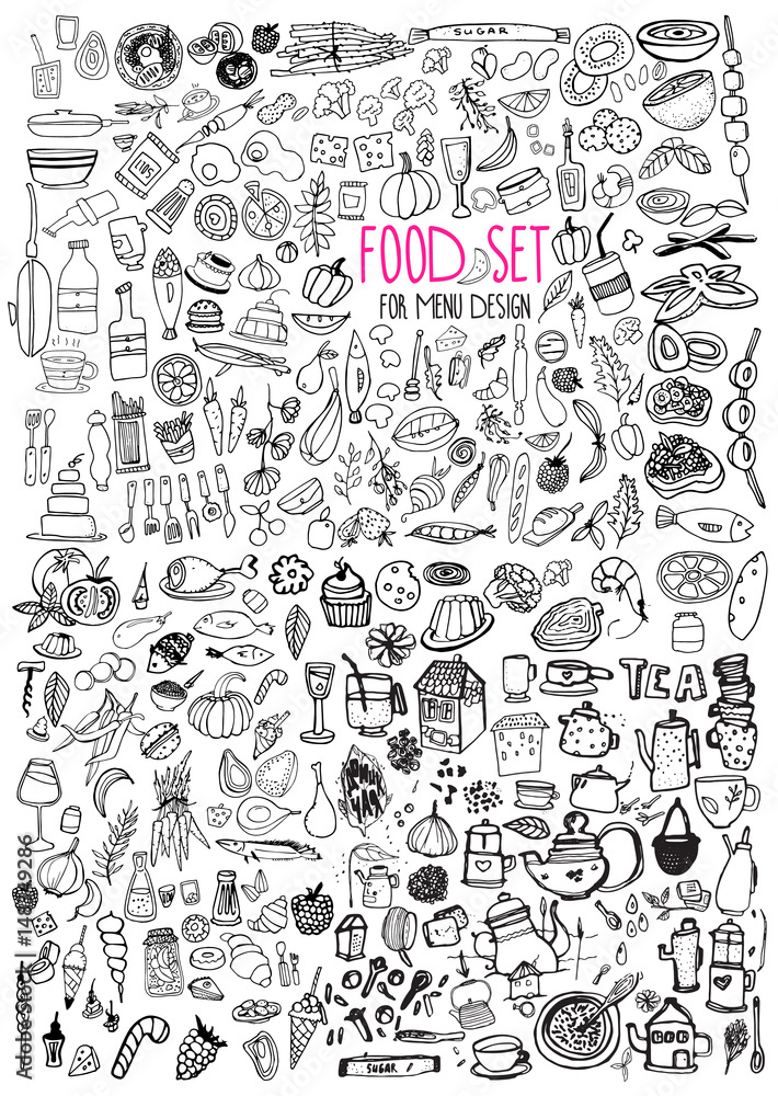 Hand drawn food elements. Set for menu decoration.	 - obrazy, fototapety, plakaty 