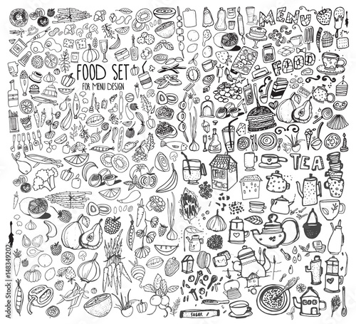 Hand drawn food elements. Set for menu decoration.	