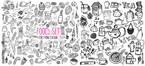Hand drawn food elements. Set for menu decoration.	