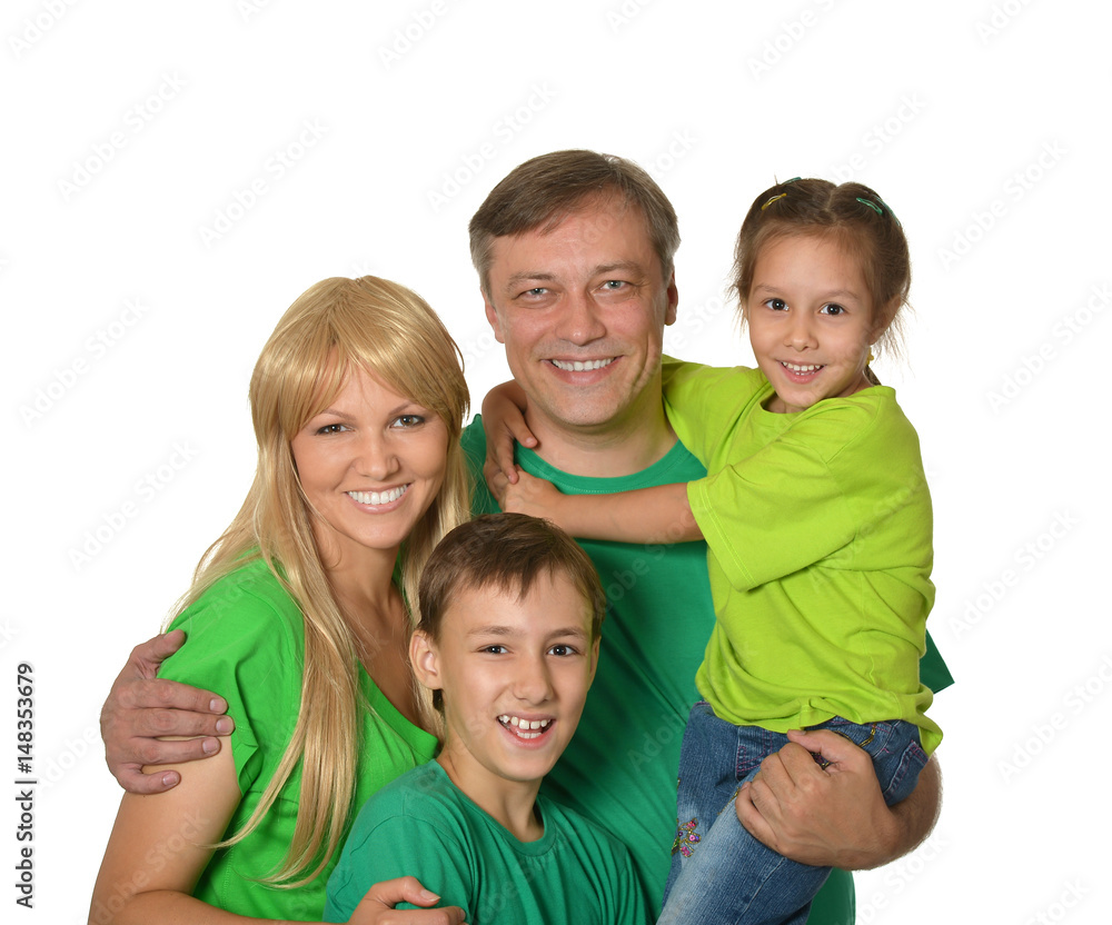 Happy family with young children on a white background Happy family with young children on a white background