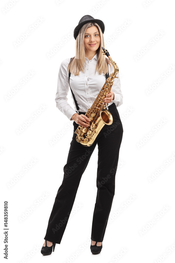 Fototapeta premium Female jazz musician with a saxophone