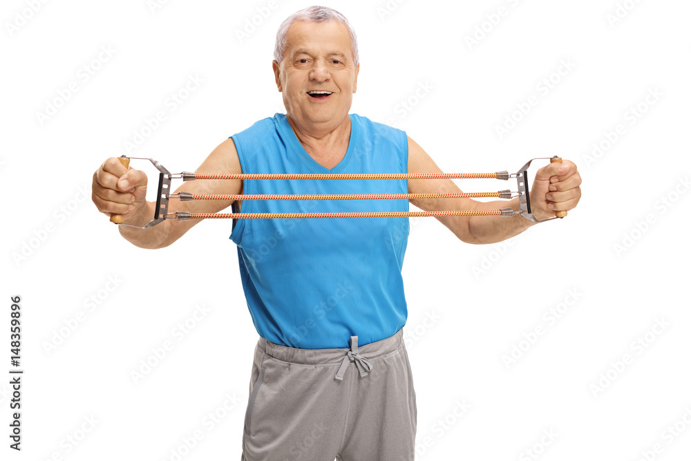 Mature man exercising with a resistance band Mature man exercising with a resistance band