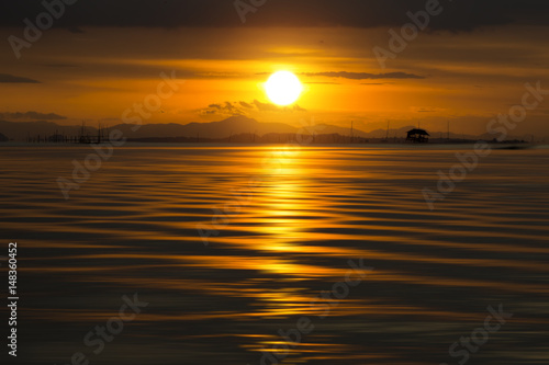 Fototapeta Naklejka Na Ścianę i Meble -  Un-focused of Sunset sky at the lake, Thailand.