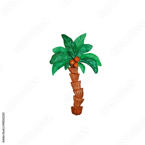 Plasticine  palm tree 3D sculpture on white background