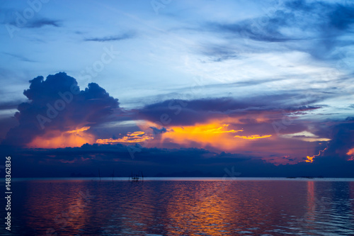 Un-focused of Sunset sky at the lake, Thailand.