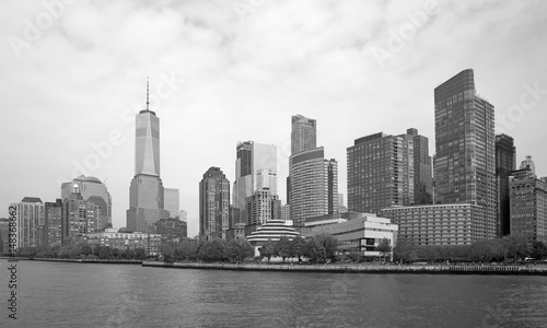 Black and white view of Manhattan taken from Hudson river  USA