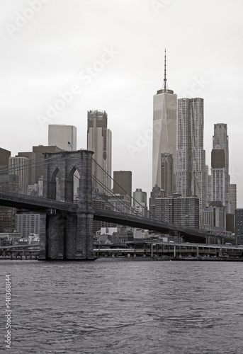 View of Manhattan with Brooklyn bridge taken from Hudson river © gdvcom