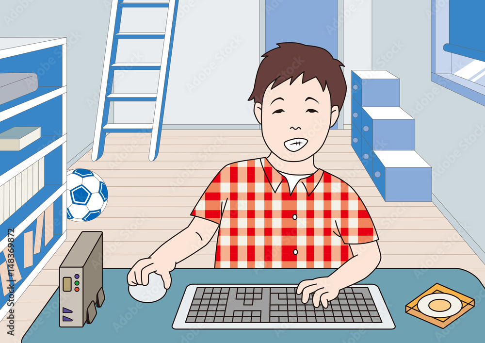 人物イラスト 子供部屋 パソコン Stock Illustration Adobe Stock