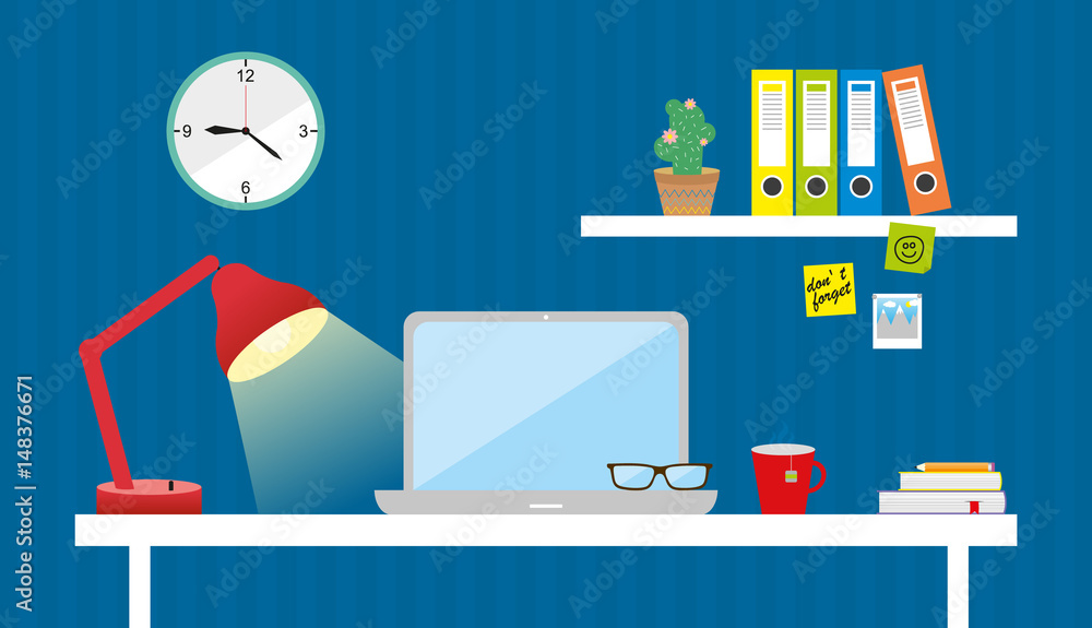 Vector workplace on blue background Vector workplace on blue background