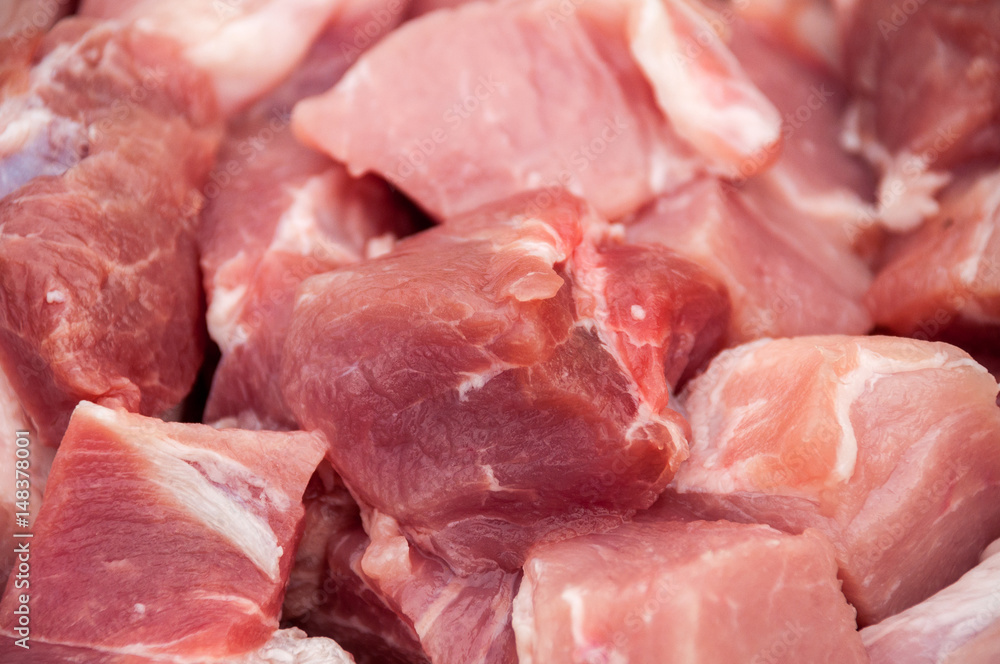 Fresh meat cut into pieces for shish kebab Fresh meat cut into pieces for shish kebab