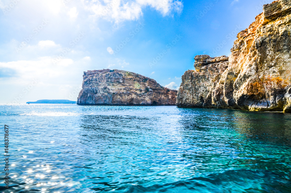 Rocks on the Mediterranean Sea in the Maltese coast