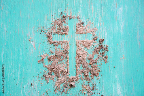 Fotografi Ash wednesday cross, crucifix made of ash, dust as christian religion, Jesus, go
