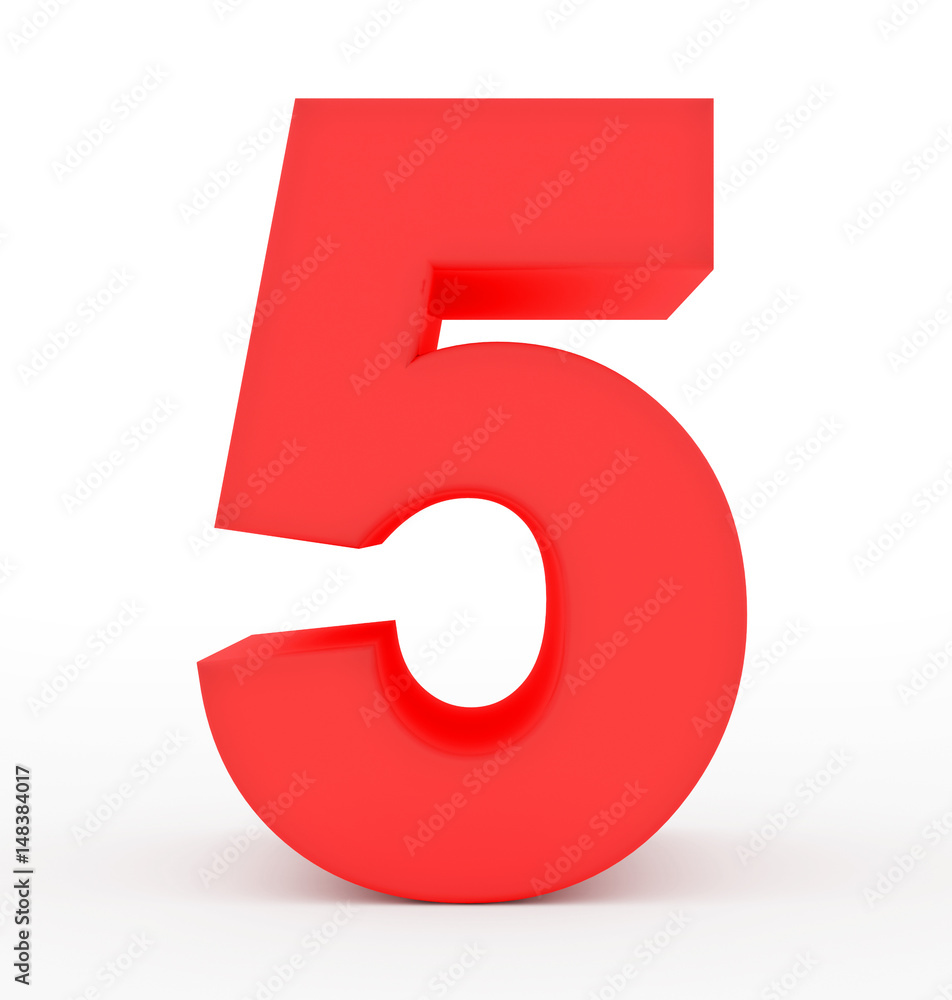 number 5 3d red isolated on white number 5 3d red isolated on white