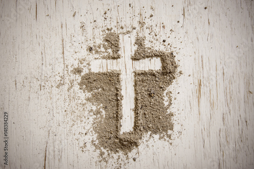 Obraz na plátně Ash wednesday cross, crucifix made of ash, dust as christian religion, Jesus, go