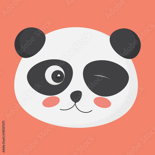 Fototapeta Naklejka Na Ścianę i Meble -  Cute winking panda face could be used as smiling emoji, emoticon, poster, postcard, etc. Vector illustration of a giant cute panda face.