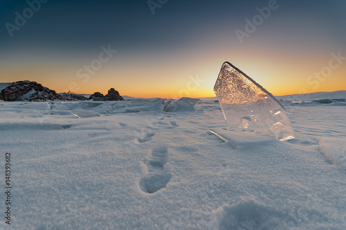 zachód słońca, jezioro Bajkał, Syberia, Rosja