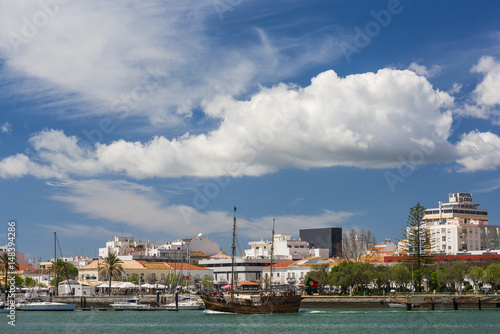 Portimao harbour and skyline cityscape, Portugal.